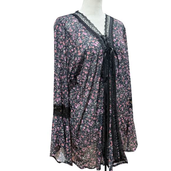 Vintage Blouse Women's Plus 1x Floral‎ Mesh Sheer Babydoll Boho Feminine 90s Y2K - Picture 4 of 11